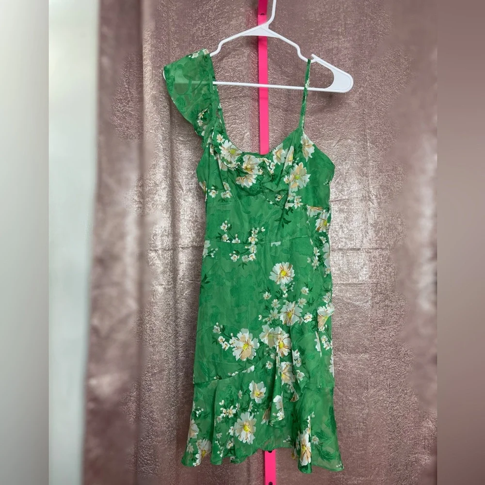BCX Juniors' Printed Green Floral Jacquard Fit & Flare Dress size medium